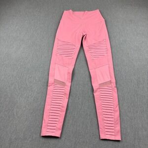 Alo Yoga Leggings Womens Small Pink Moto Ribbed 29" Gym Running Active Pants